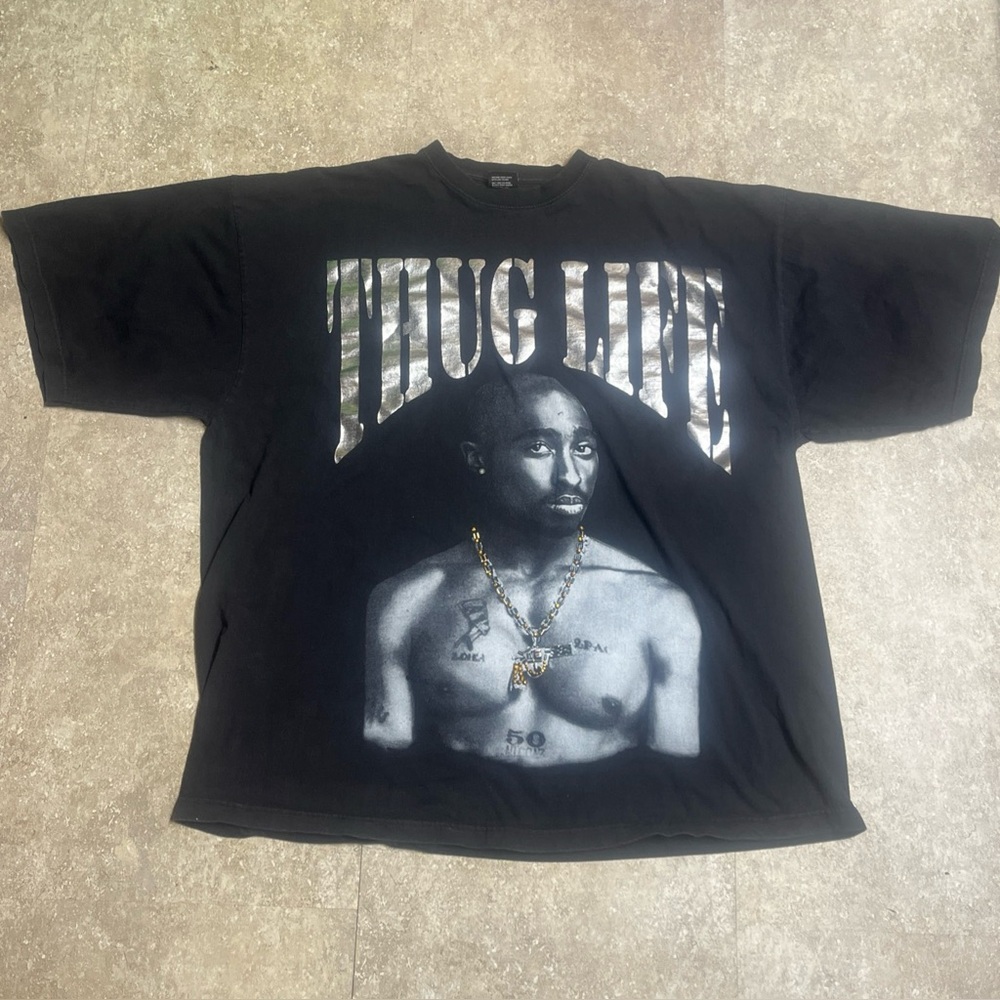 Tupac Shakur “Thug Life” Bedazzled Rap Tee Griffin Activewear 4XL Black Shirt